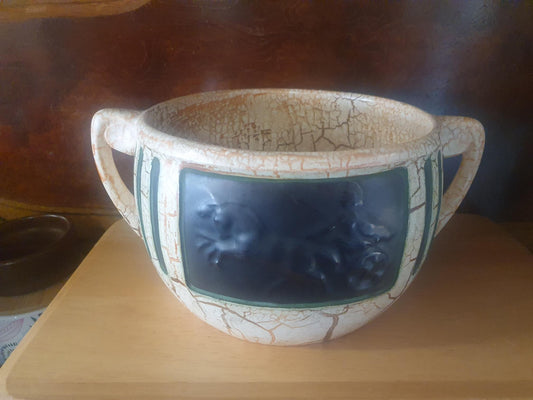 Smuk vintage Art Deco keramikskål / krukke med hanker