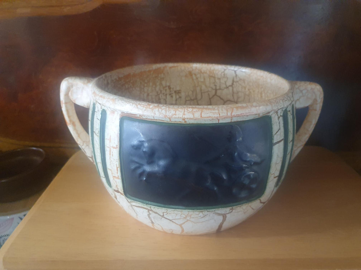 Smuk vintage Art Deco keramikskål / krukke med hanker