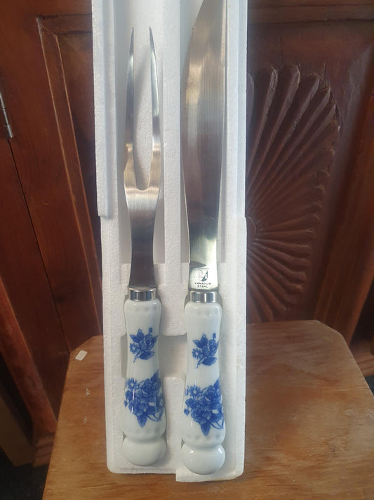 Smukt vintage forskærsæt med porcelænshåndtag (Berendsohn)
