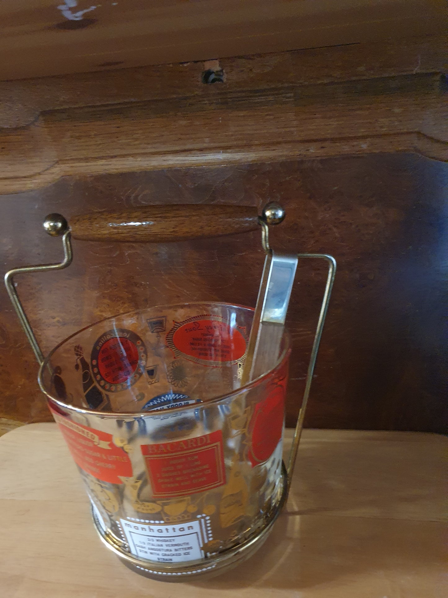 Isspand i glas med teak håndtag