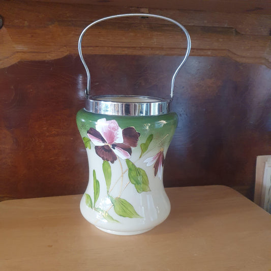 Antik Håndmalet Opaline Glaskrukke med Hank – Ideel som Vase, ca. 1900