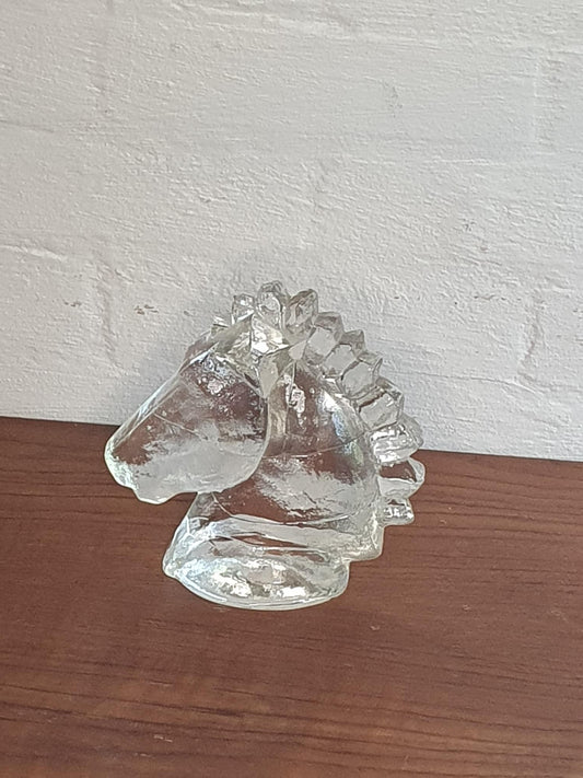 Vintage Pukeberg Hestehoved Glasskulptur af Uno Westerberg