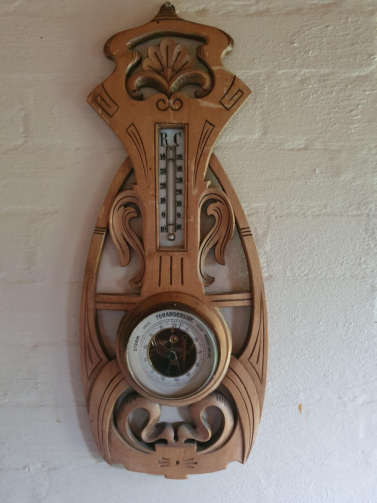Antikt Art Nouveau Vægbarometer m. Réaumur Termometer – Ca. 1900