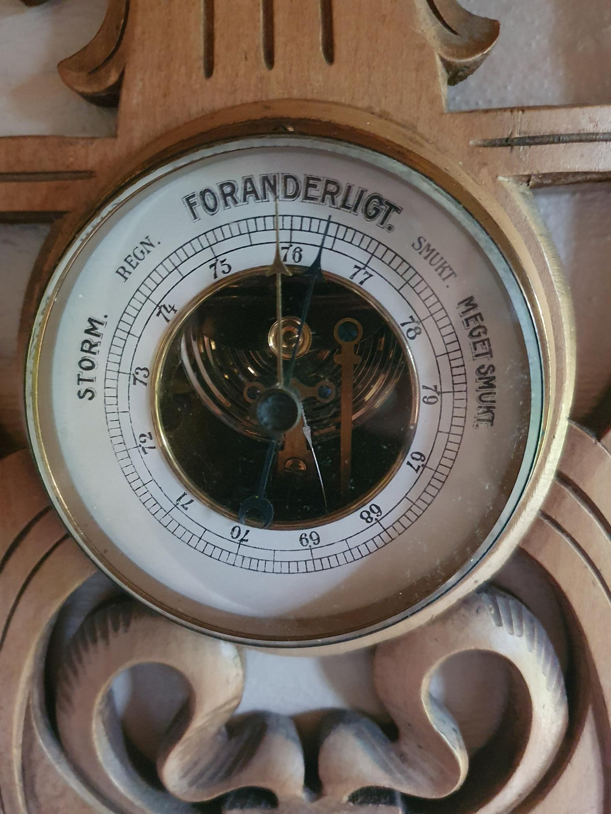 Antikt Art Nouveau Vægbarometer m. Réaumur Termometer – Ca. 1900