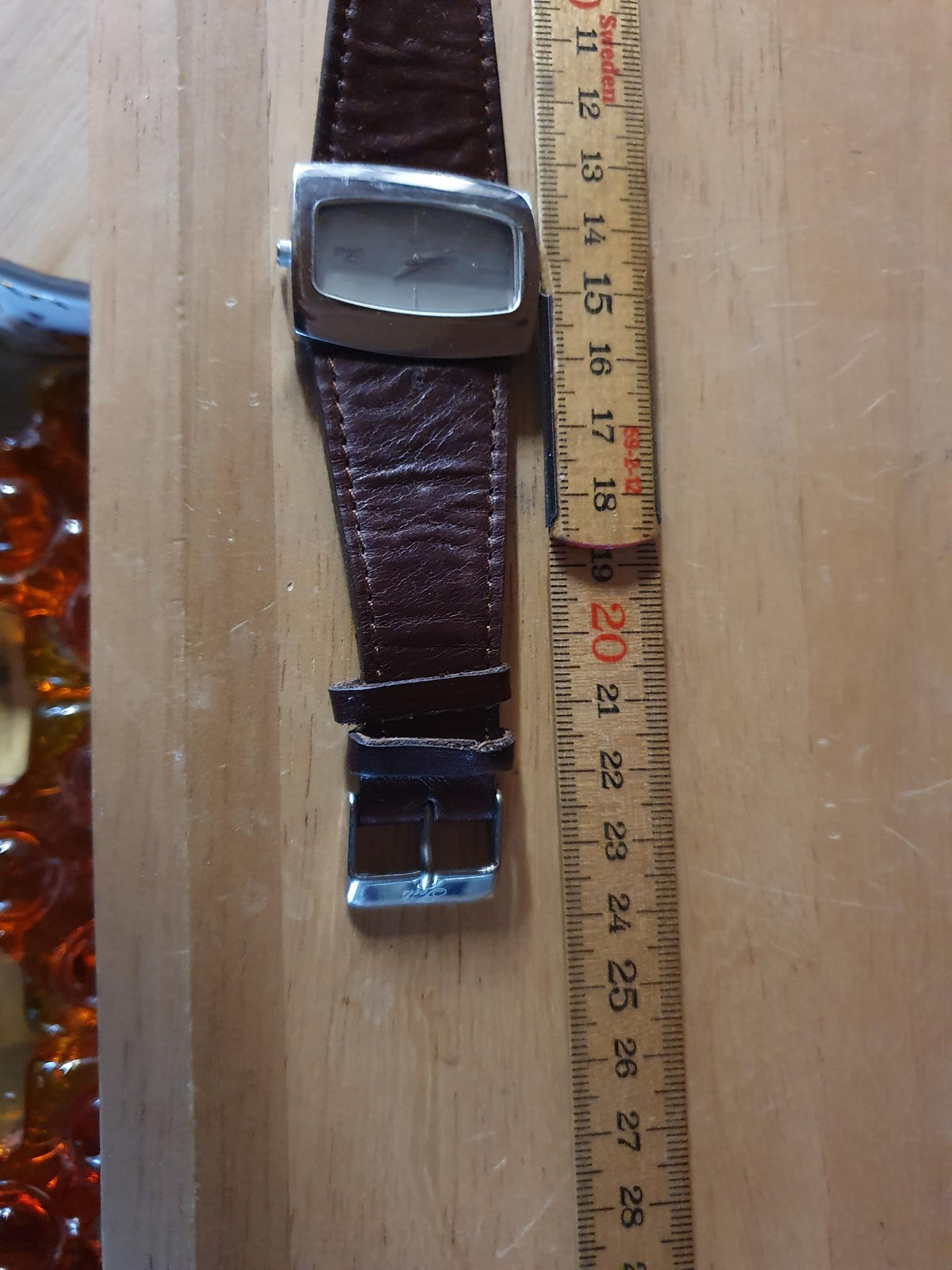 Seits Dameur i Rustfrit Stål med Bred Brun Læderrem (40mm)