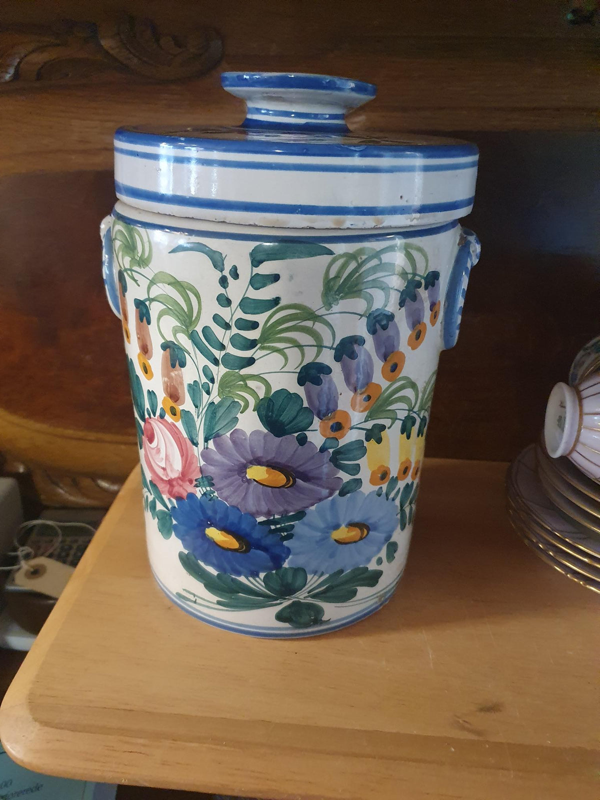 Vintage Italiensk Majolika Lågkrukke – Håndmalet Keramik (25 cm)