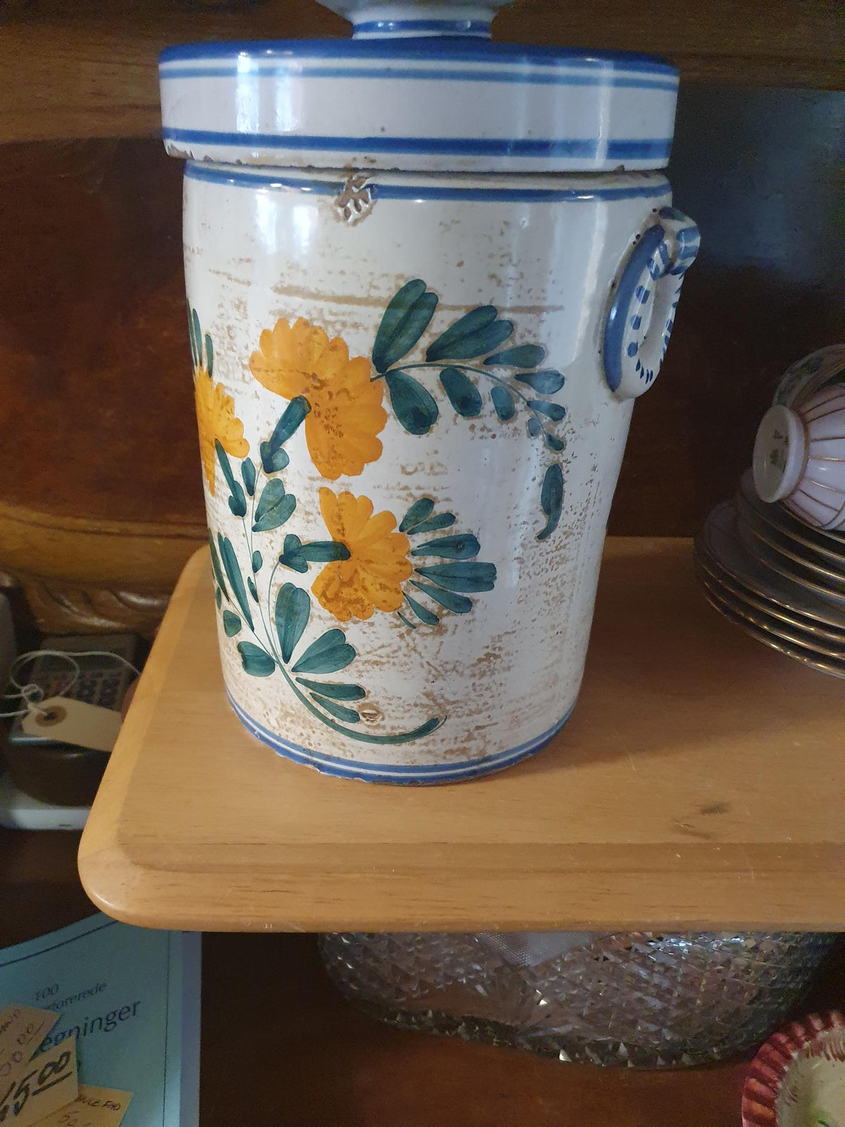 Vintage Italiensk Majolika Lågkrukke – Håndmalet Keramik (25 cm)